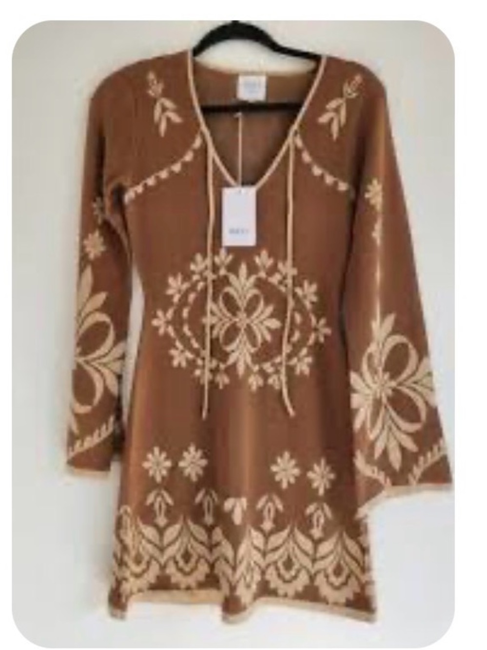 MISA Los Angeles Brown Knit Dress with Cream Floral Detail